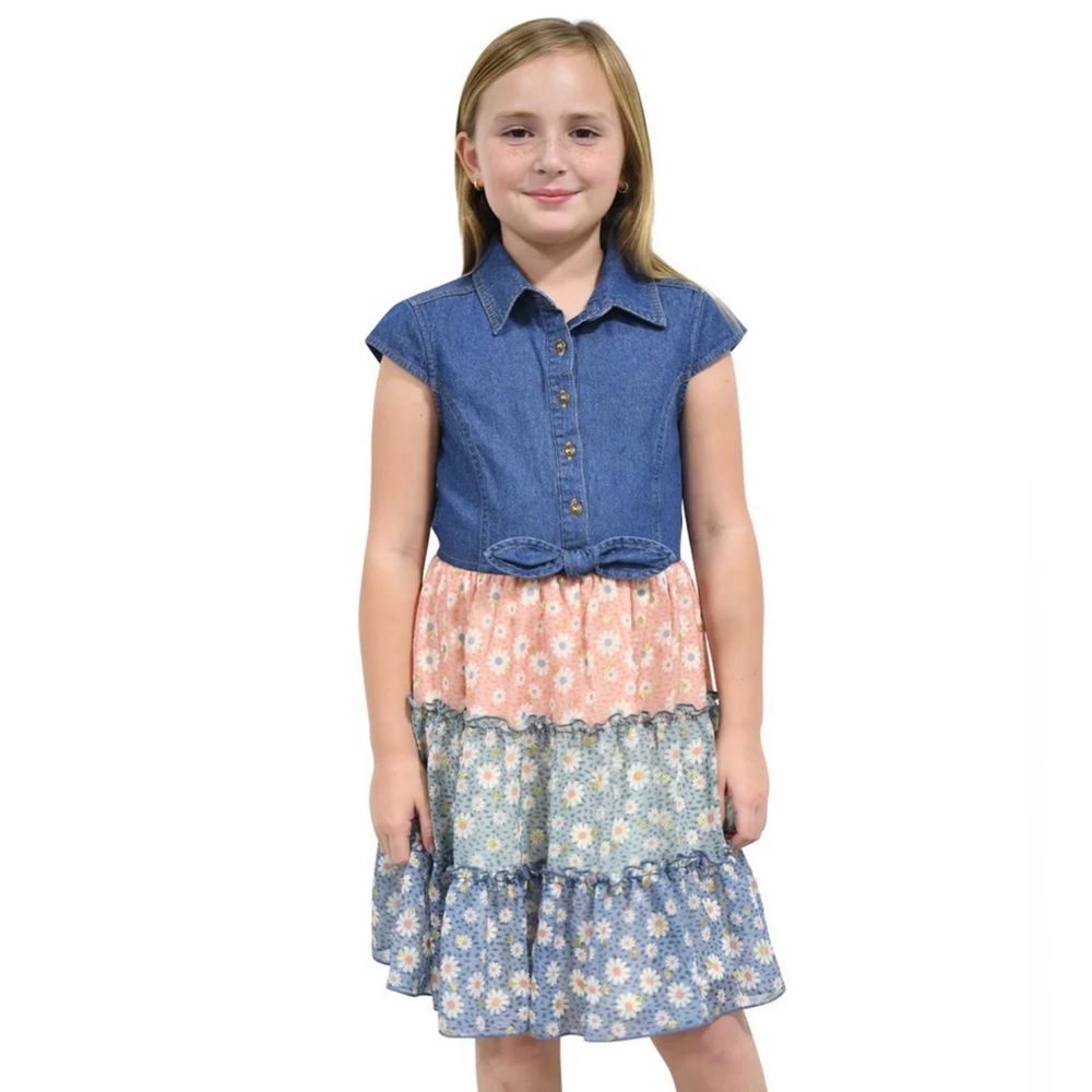 NWT Youth Girls Floral Denim Dress Size 7/8